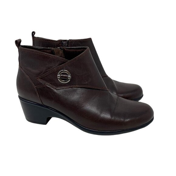 Clarks Collection Womens Ankle Booties Brown Leather Zip Cuban Heel Cushion 8 M - Picture 1 of 9